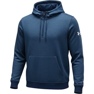 Under Armour Mens ColdGear 1/4 Zip Hoodie Navy Blue Heather Space Dye Small Logo